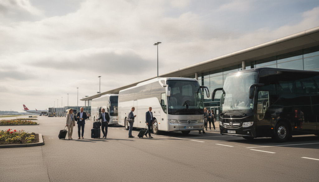 Discovering Birmingham's Gems: Group Coach Tours Made Easy — executive coach meeting a group at Birmingham Airport