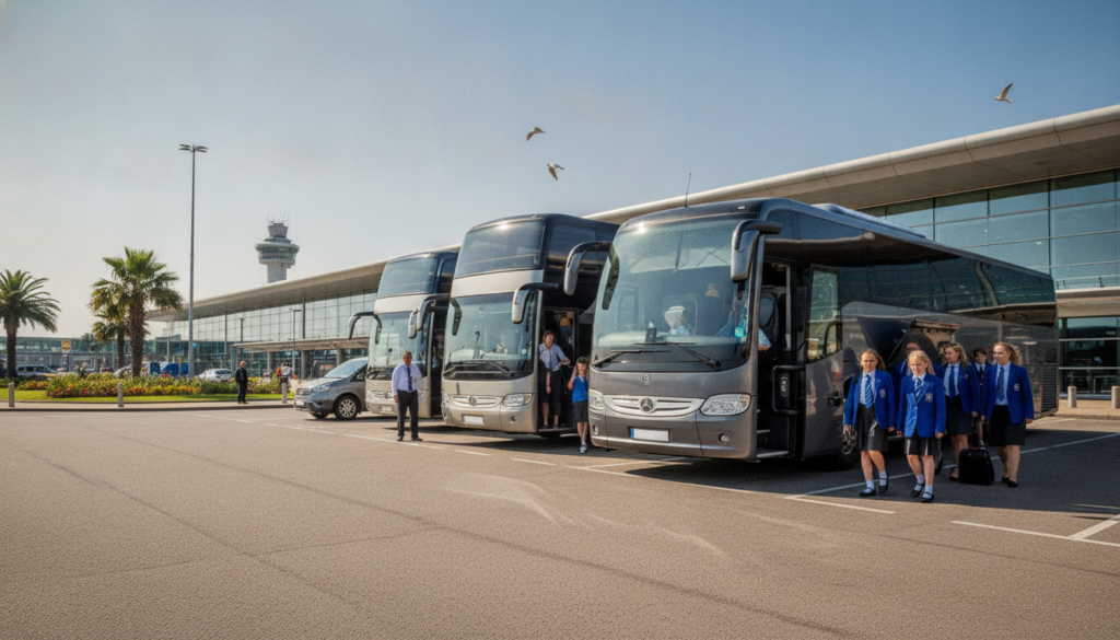 Organising Your School Trip Transport in Birmingham: A Checklist — executive coach meeting a group at Birmingham Airport