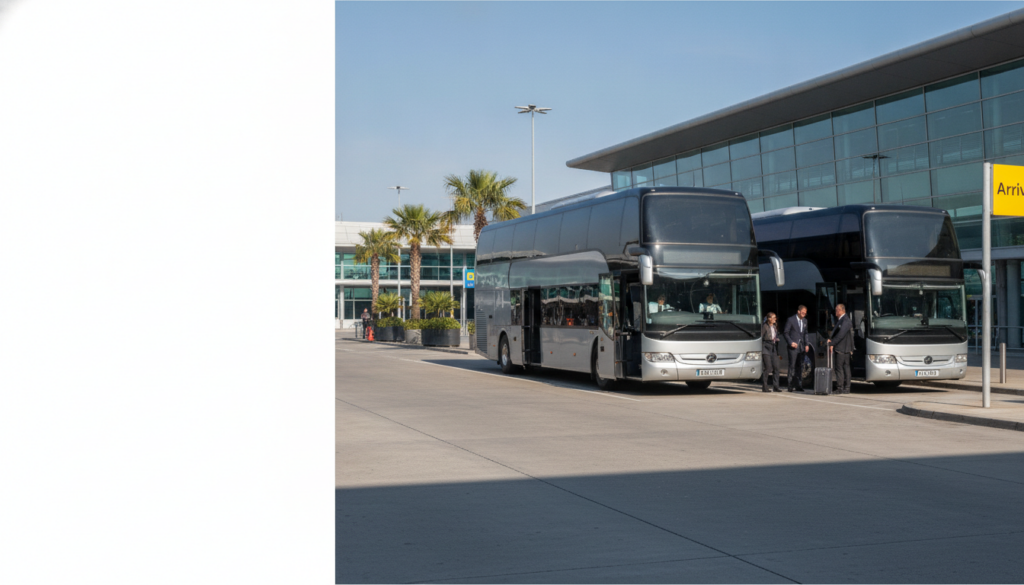 The Ultimate Guide to Group Travel in the West Midlands by Coach — executive coach meeting a group at Birmingham Airport